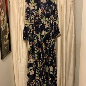 Blue Floral Maxi Dress with Split